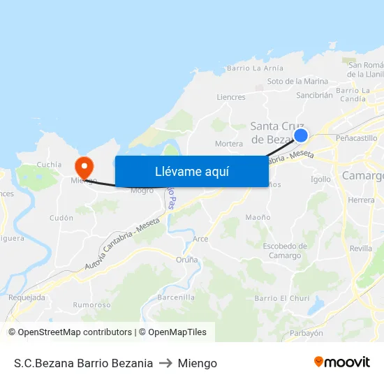 S.C.Bezana Barrio Bezania to Miengo map