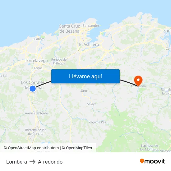 Lombera to Arredondo map