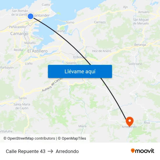 Calle Repuente 43 to Arredondo map