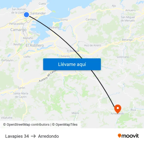 Lavapies 34 to Arredondo map