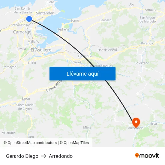 Gerardo Diego to Arredondo map