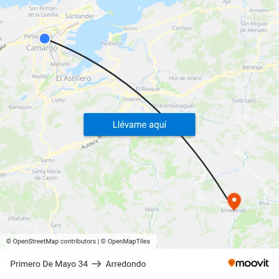 Primero De Mayo 34 to Arredondo map