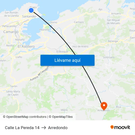 Calle La Pereda 14 to Arredondo map