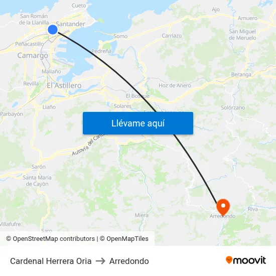 Cardenal Herrera Oria to Arredondo map
