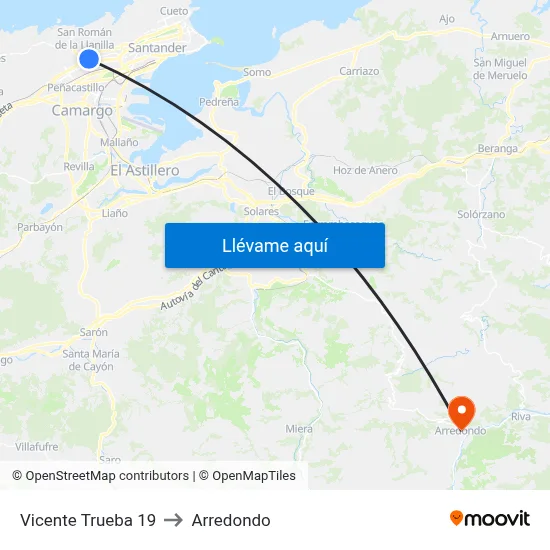 Vicente Trueba 19 to Arredondo map