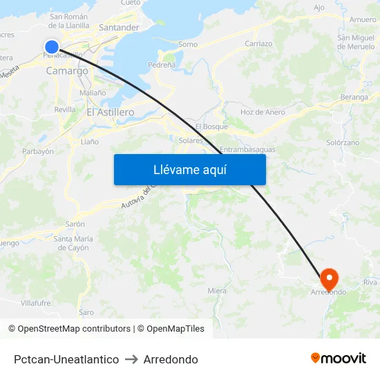 Pctcan-Uneatlantico to Arredondo map
