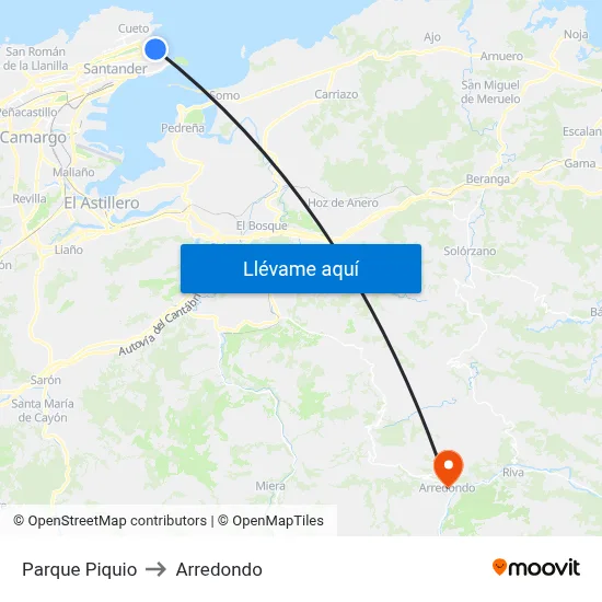 Parque Piquio to Arredondo map