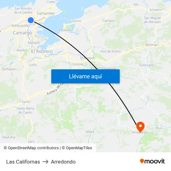 Las Californas to Arredondo map