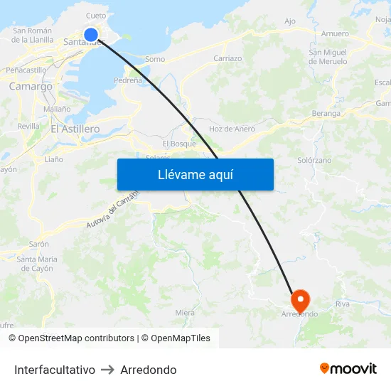 Interfacultativo to Arredondo map