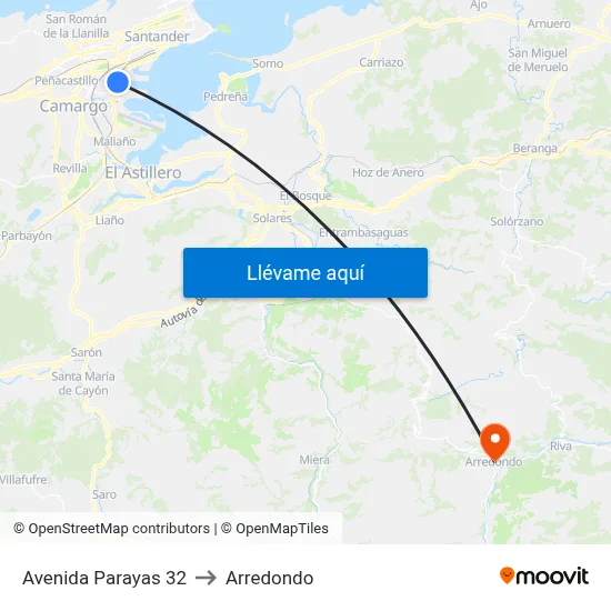 Avenida Parayas 32 to Arredondo map