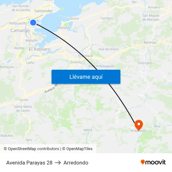 Avenida Parayas 28 to Arredondo map