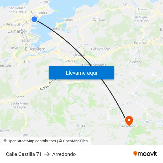 Calle Castilla 71 to Arredondo map