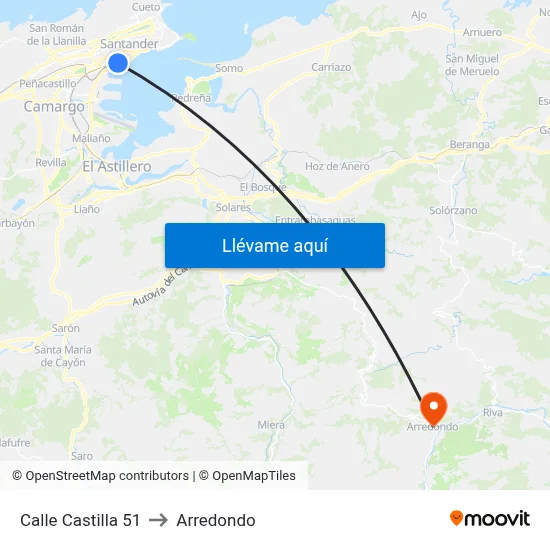 Calle Castilla 51 to Arredondo map