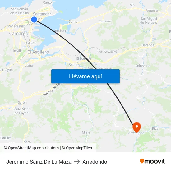 Jeronimo Sainz De La Maza to Arredondo map