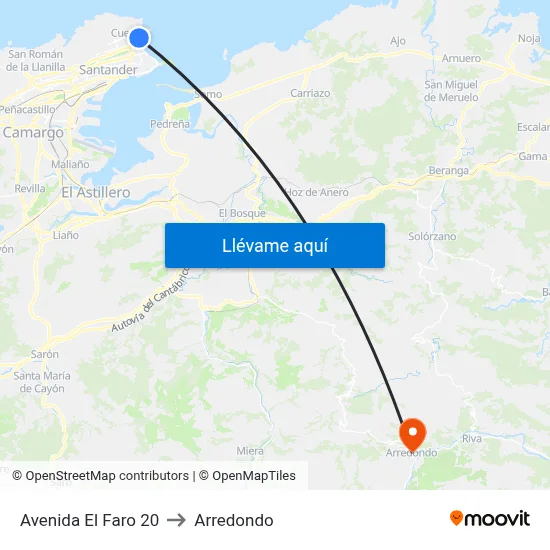 Avenida El Faro 20 to Arredondo map