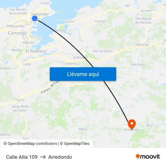 Calle Alta 109 to Arredondo map