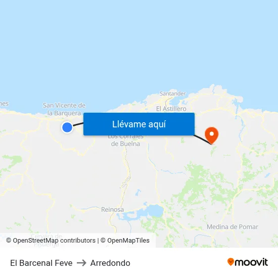 El Barcenal Feve to Arredondo map