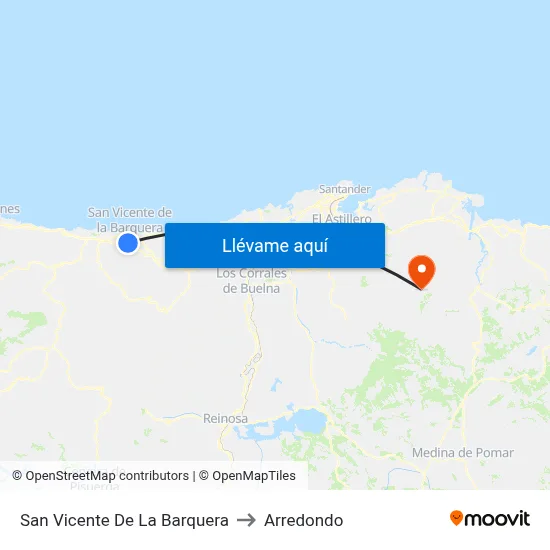 San Vicente De La Barquera to Arredondo map