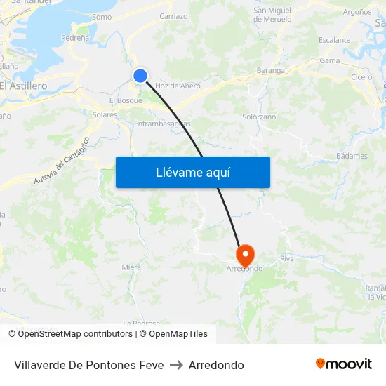 Villaverde De Pontones Feve to Arredondo map