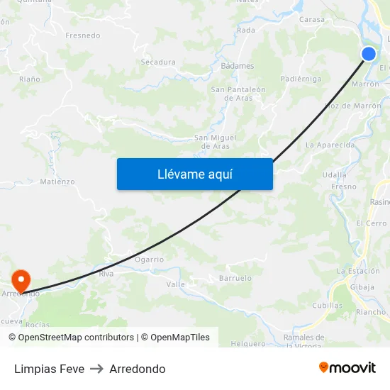 Limpias Feve to Arredondo map