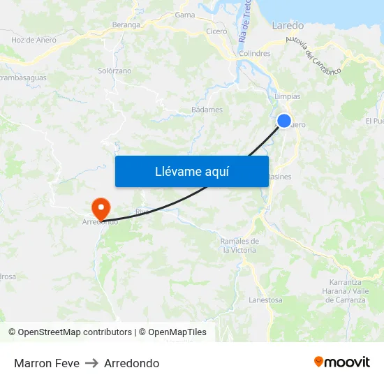 Marron Feve to Arredondo map