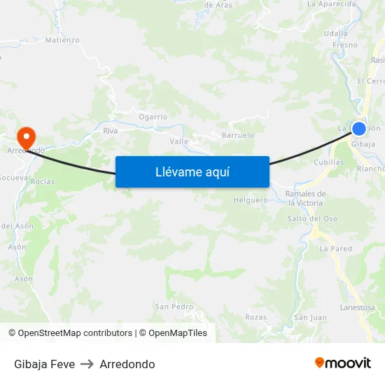 Gibaja Feve to Arredondo map