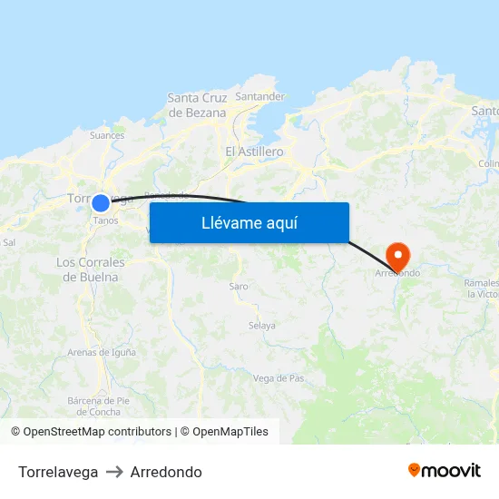 Torrelavega to Arredondo map
