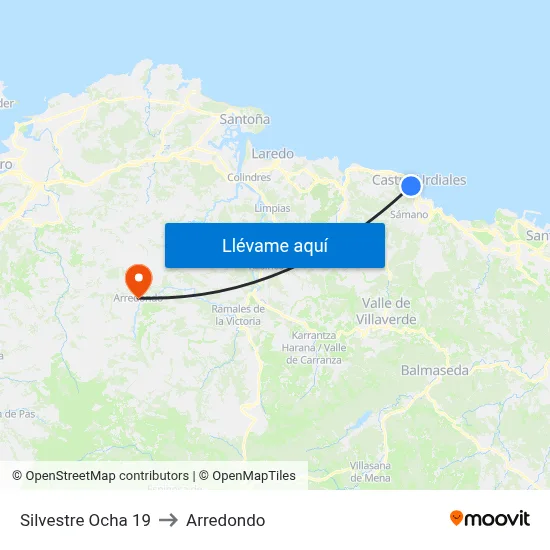 Silvestre Ocha 19 to Arredondo map