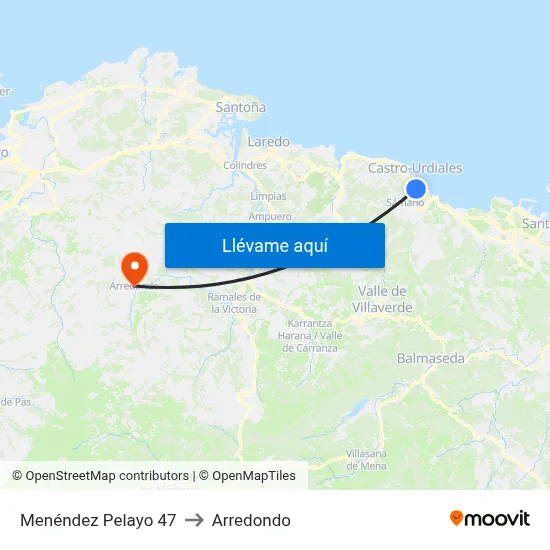 Menéndez Pelayo 47 to Arredondo map