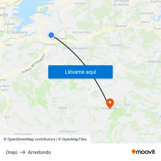 Orejo to Arredondo map