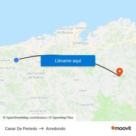 Casar De Periedo to Arredondo map