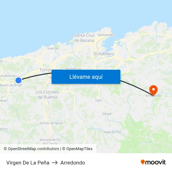 Virgen De La Peña to Arredondo map
