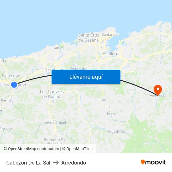 Cabezón De La Sal to Arredondo map