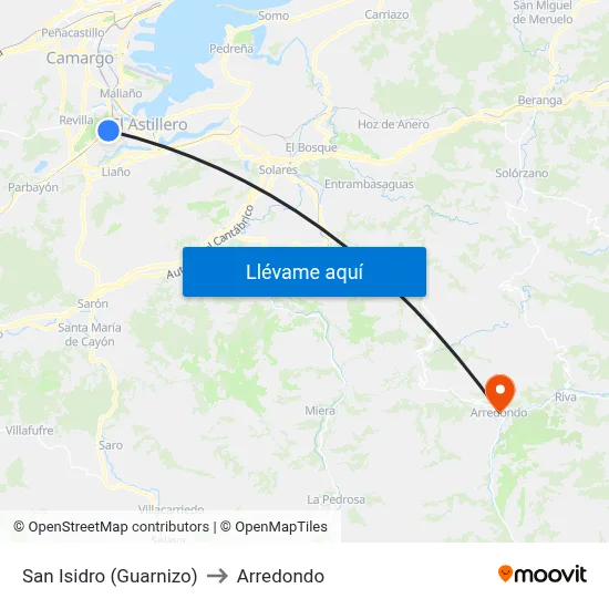 San Isidro (Guarnizo) to Arredondo map