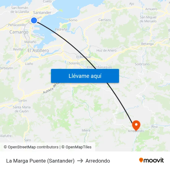 La Marga Puente (Santander) to Arredondo map