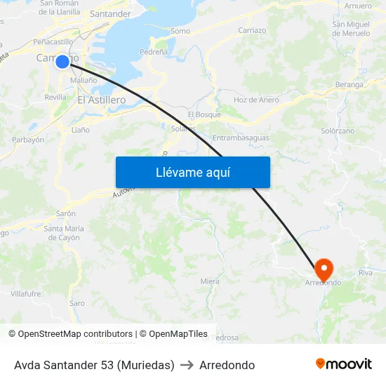 Avda Santander 53 (Muriedas) to Arredondo map