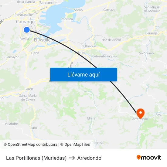 Las Portillonas (Muriedas) to Arredondo map