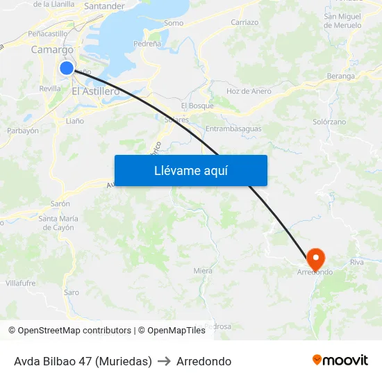 Avda Bilbao 47 (Muriedas) to Arredondo map