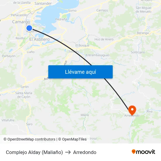 Complejo Alday (Maliaño) to Arredondo map