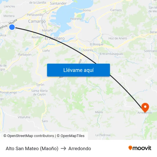 Alto San Mateo (Maoño) to Arredondo map
