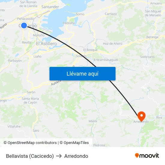 Bellavista (Cacicedo) to Arredondo map