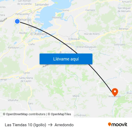 Las Tiendas 10 (Igollo) to Arredondo map