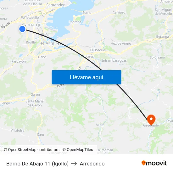 Barrio De Abajo 11 (Igollo) to Arredondo map