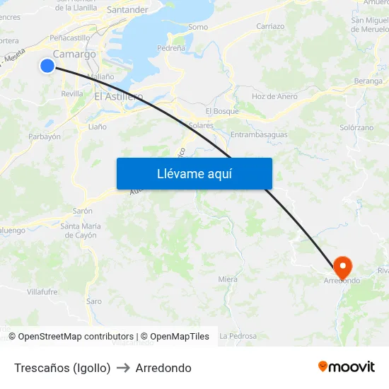 Trescaños (Igollo) to Arredondo map