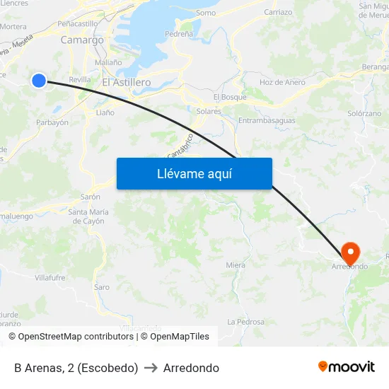 B Arenas, 2 (Escobedo) to Arredondo map