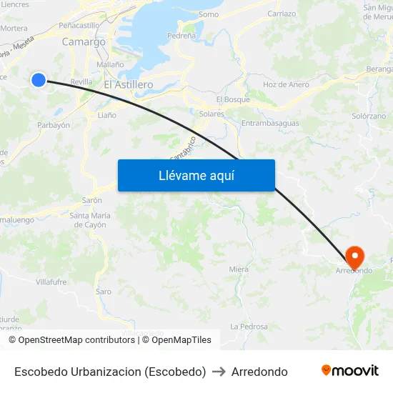 Escobedo Urbanizacion (Escobedo) to Arredondo map