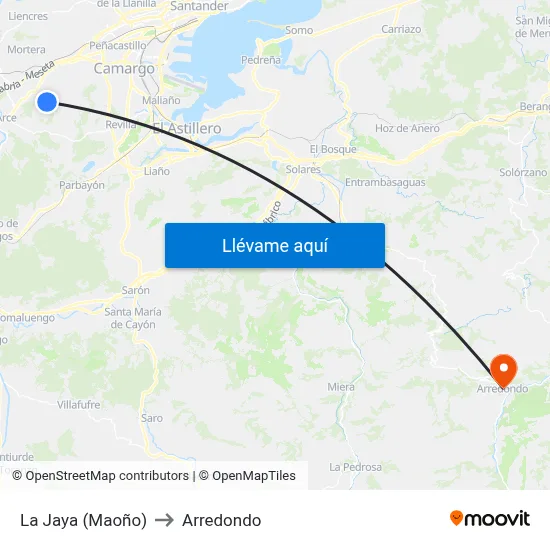 La Jaya (Maoño) to Arredondo map
