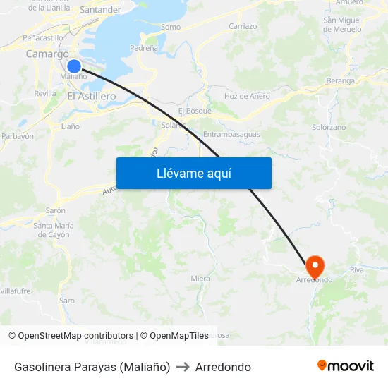 Gasolinera Parayas (Maliaño) to Arredondo map