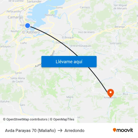 Avda Parayas 70 (Maliaño) to Arredondo map
