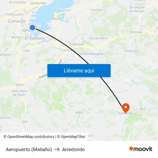 Aeropuerto (Maliaño) to Arredondo map